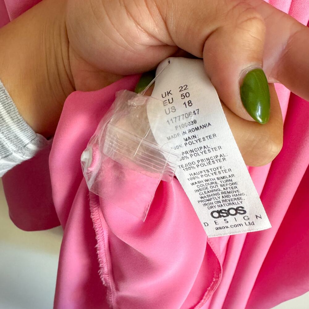 ASOS Curve Bright Pink V-Neck Ruched Mini Dress - Picture 5 of 9